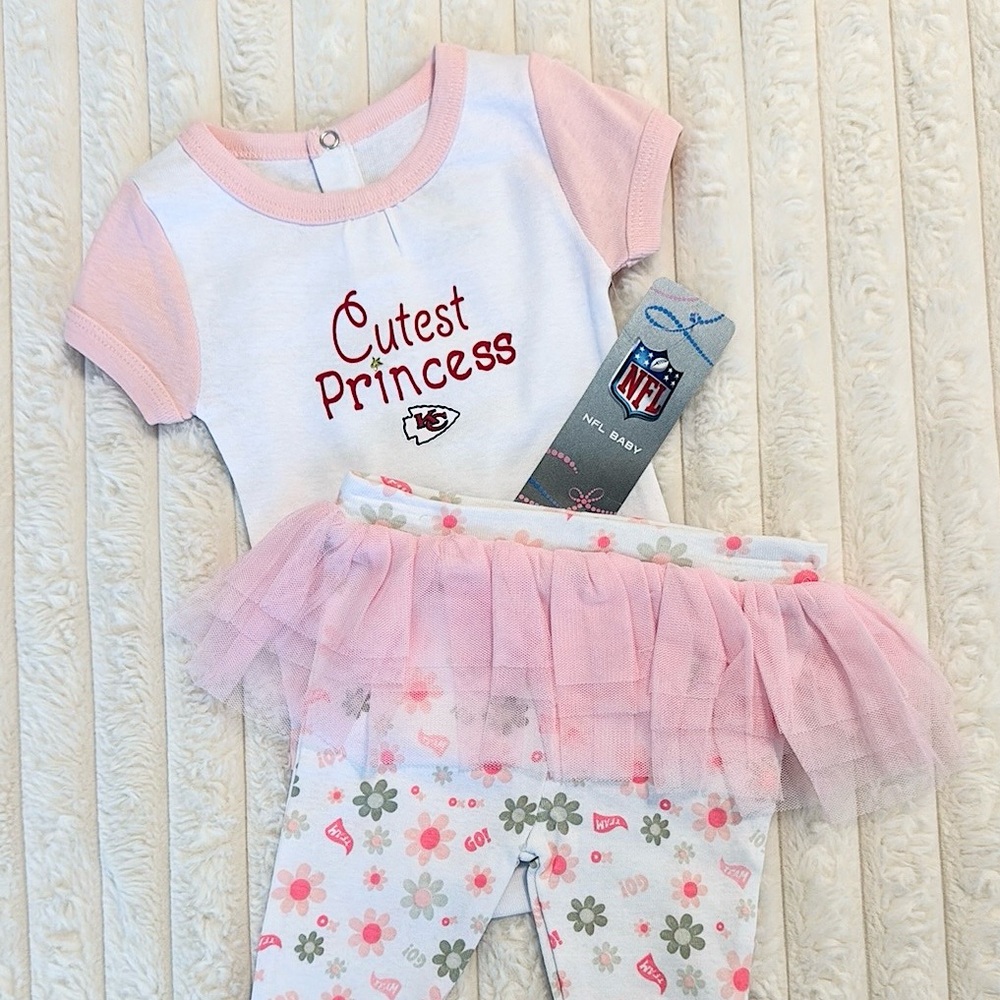 NFL Kansas City Chiefs KC Cutest Princess Onesie Floral Tutu Pants Matching Set